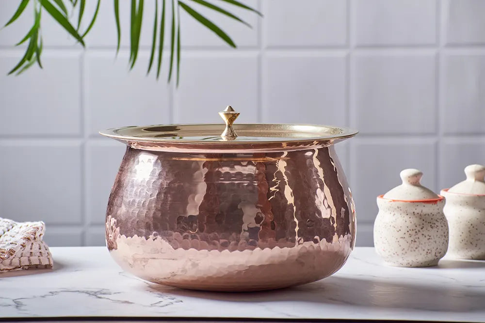 Copper Madurai Handi- Tin Coated with Lid